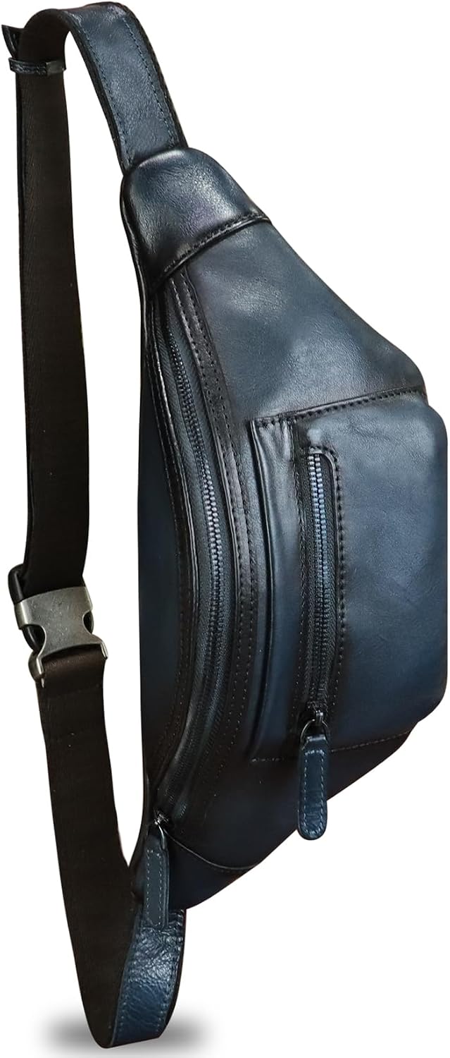 Genuine Leather Fanny Pack for Men and Women Vintage Handmade Leather Waist Bag Sling Backpack Hip Purse Crossbody Bag (Blue)