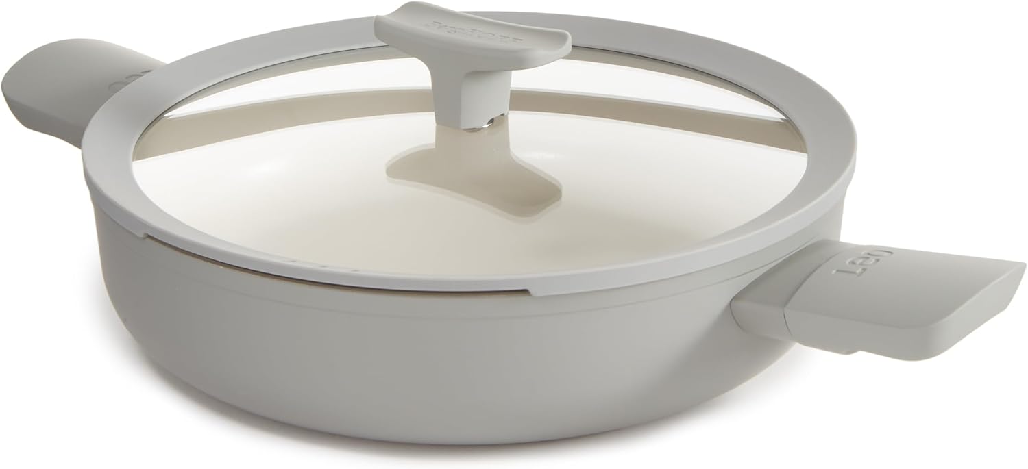 Berghoff Balance Non-stick Ceramic Sauté Pan 10.25', 3.1qt. with Glass Lid, Recycled Aluminum, CeraGreen Non-toxic Coating, Stay-cool Handle, Induction Pan, Moonmist