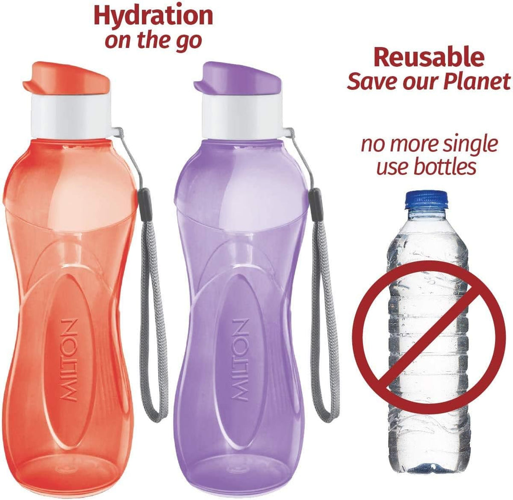MILTON Water Bottle Kids Reusable Leakproof 12 Oz Plastic Wide Mouth Large Big Drink Bottle BPA & Leak Free with Handle Strap Carrier for Cycling Camping Hiking Gym Yoga