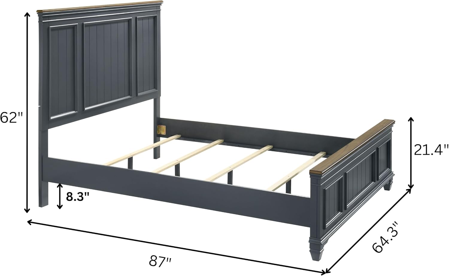 Roundhill Furniture Riverton Wood 3-Piece Bedroom Set, Shiplap Panel Queen Bed with 2 Nightstands in Slate Blue