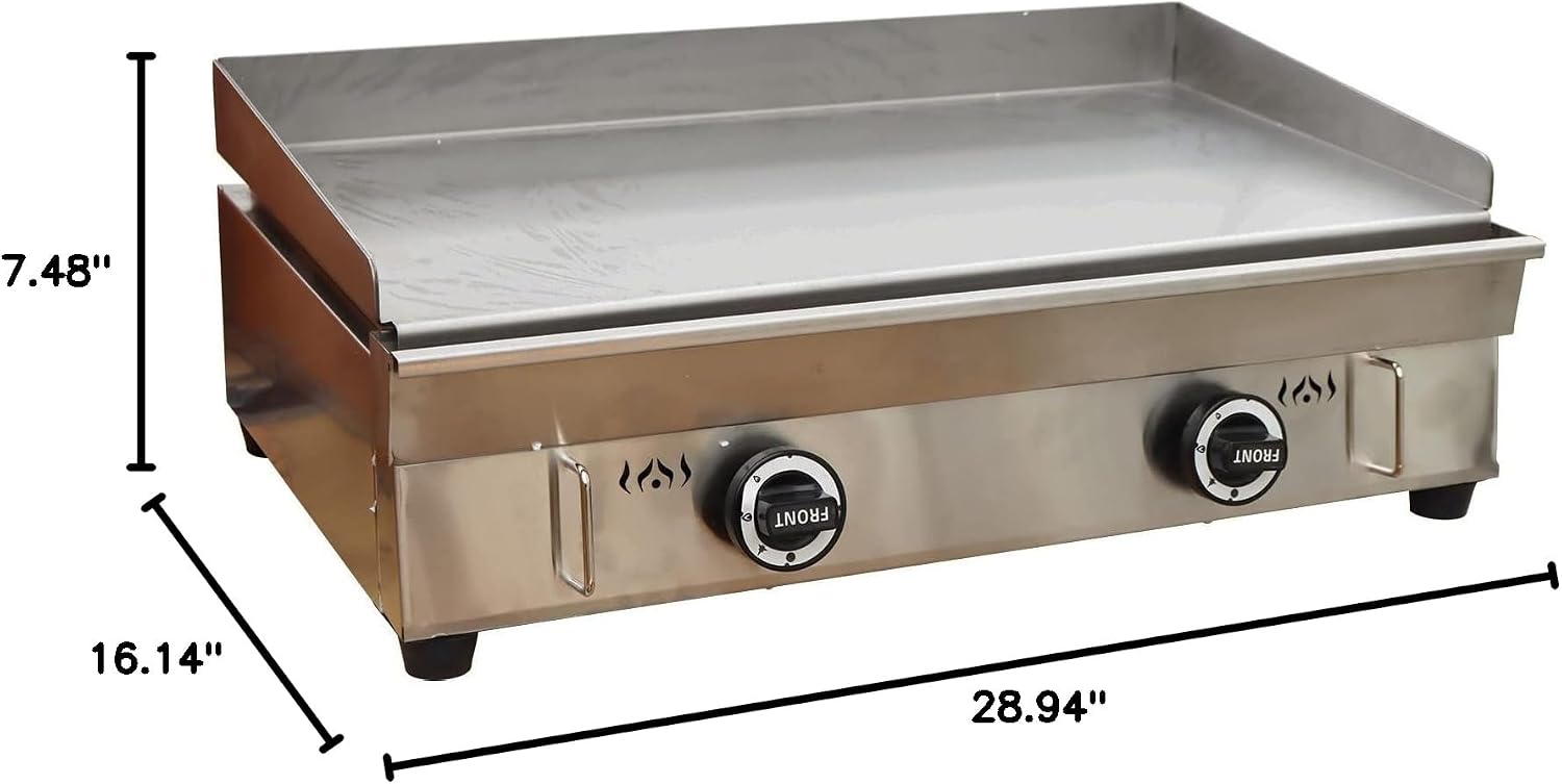 LPG Gas Griddle Countertop 28.94'x16.14' Flat Cooking Griddle Stainless Steel Hot Plate for BBQ Camping Teppanyaki 122-572F 2800Pa Commercial