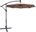 10ft 8 Ribs Outdoor Patio Umbrella with 24 LED Lights, Solar Powered Lighted Sun Shade Market Umbrella with Crank and Cross Base, for Garden Deck Backyard Pool Deck Swimming Pool