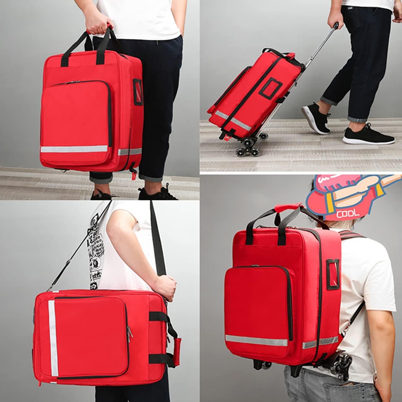 First Aid Kit Bag Rolling Medical Supplies Bag with Detachable Trolley, Nurse Rolling Bag Emergency Rescue Kit for Outdoor Hiking, Backpacking