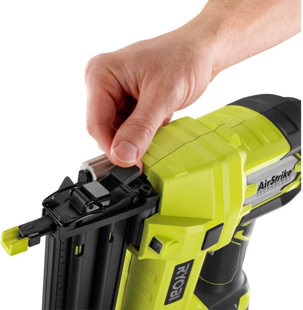 RYOBI P1854 18-Volt ONE+ Lithium-Ion Cordless AirStrike 18-Gauge Brad Nailer with (1) 1.5 Ah Battery and (1) 18-Volt Charger
