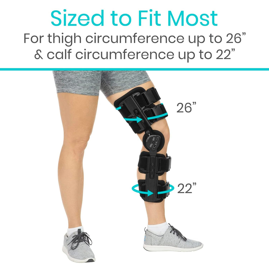 Vive ROM Knee Brace - Hinged Immobilizer for ACL, MCL and PCL Injury - Orthosis Stabilizer for Women and Men - Adjustable Recovery Support for Orthopedic Rehab, Post Op, Meniscus Tear, Right, Left Leg