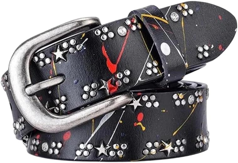 Women Genuine Leather Belt Colorful Rivet Vintage Style For Jeans Streetwear