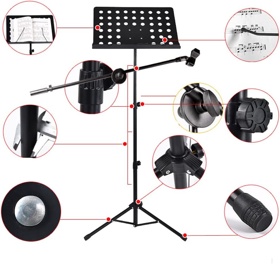 OSCCAR Music Stand Dual-Use Professional Portable Sheet Music Stand with Sound Card Tray Microphone Stand Phone Holder and Carry Bag Projector Stand Sheet Music Stand