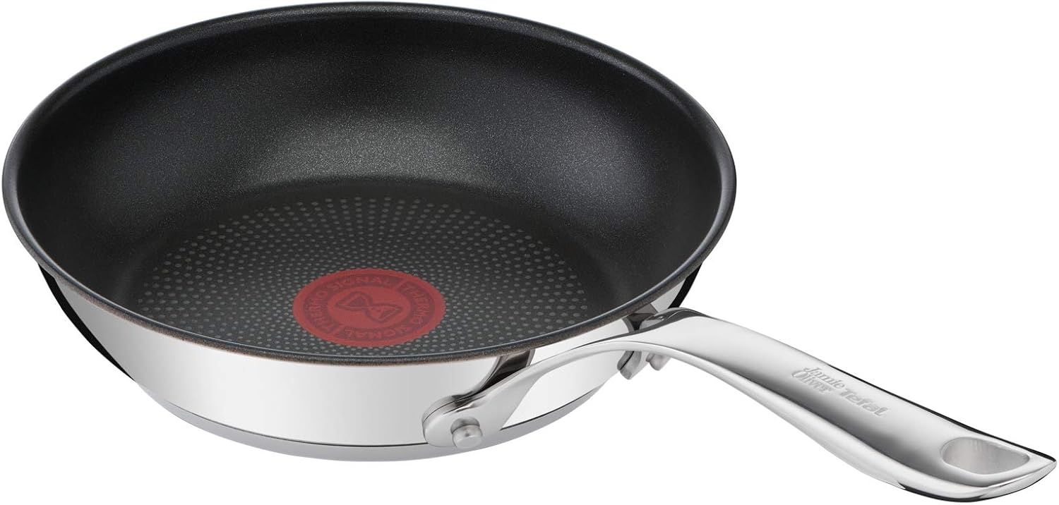 T-Fal x Jamie Oliver Nonstick Coated Stainless Steel Pans 8', 9.5' & 11', Frypan Set Induction Compatible, Oven Safe up to 500°F, Chef's Stainless Steel Skillet, Frying Pan, Silver