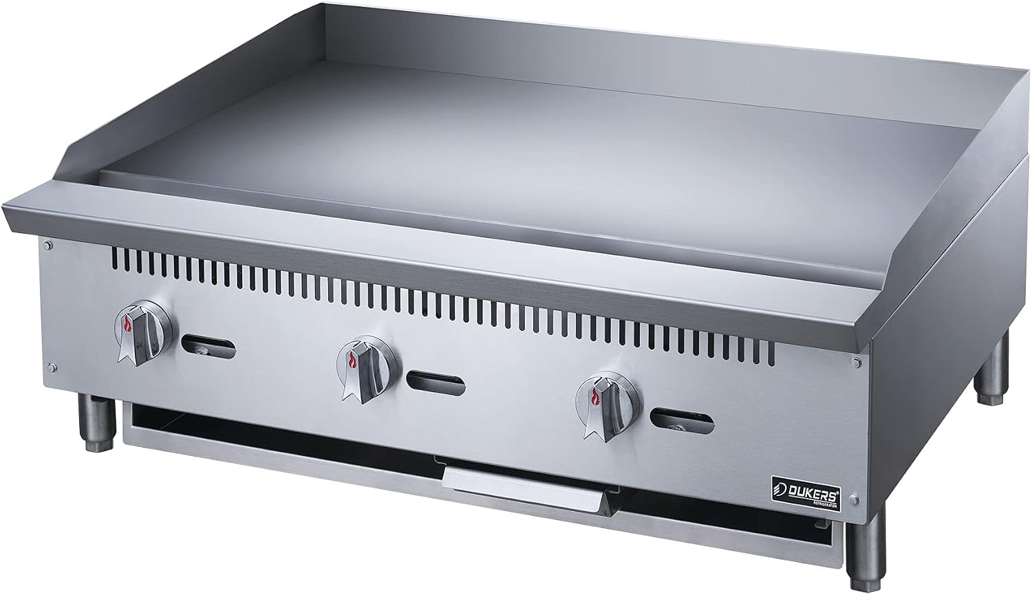 Dukers DCGMA36 36' in. W Commercial Countertop Gas Griddle, 1 Burner, NG/LPG (Natural Gas/Liquid Propane) 30,000 BTU 1 inch Plate with Manual Controls