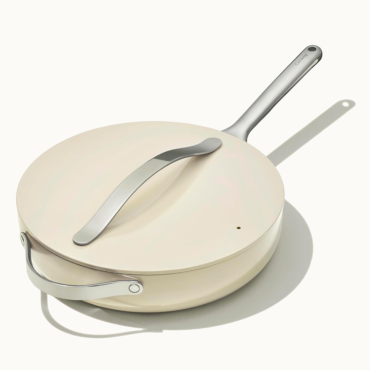 Caraway Nonstick Ceramic Sauté Pan with Lid (4.5 qt, 12') - Non Toxic, PTFE & PFOA Free - Oven Safe & Compatible with All Stovetops (Gas, Electric & Induction) - Cream