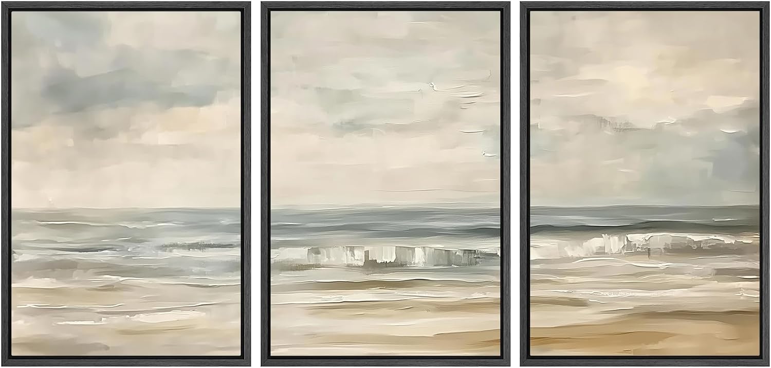 SIGNWIN Framed Canvas Print Wall Art Set Coastal Serenity Abstract Seaside Illustrations Modern Art Decorative Rustic Calm/Zen for Living Room, Bedroom, Office - 16'x24'x3 Black