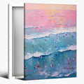 Vintage Surf Painting Tiny People Surfing Poster Abstract Ocean Wave Wall Art Pink and Blue Coastal Canvas Print Trendy Preppy Aesthetic Room Cubicle Beach House Home Decor 24x36inch frame