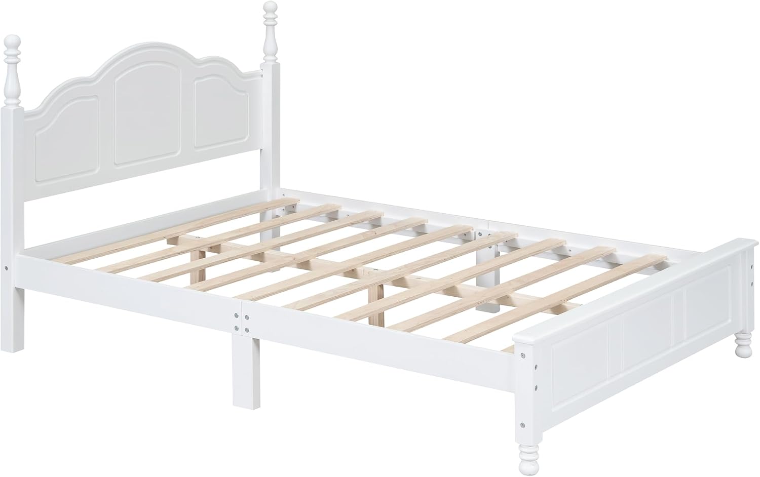 Merax Classic Retro Solid Wood Platform Bed with Headboard, Full Bed Frame/No Box Spring Needed/Easy Assemble White