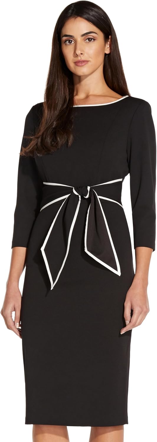 Adrianna Papell Tipped Crepe Tie Dress