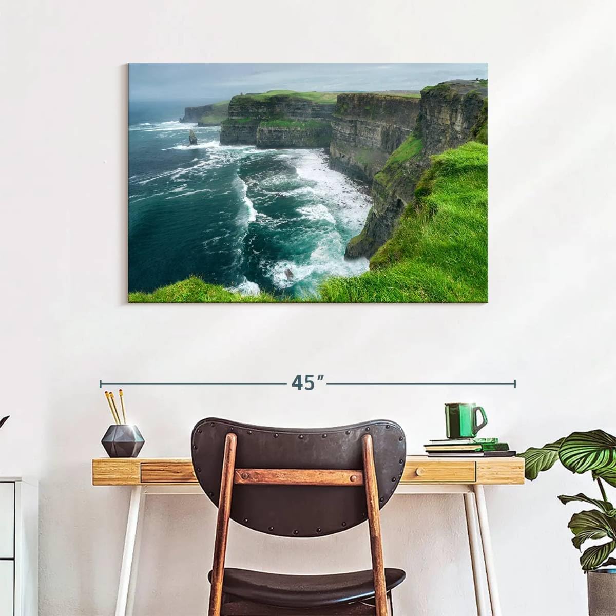 ElephantStock Windy Cliffs Of Moher Canvas - 1 Panel Landscape Photography Decor - Nature Landscape Wall Art - Nature Landscape Wall Art Photography for Living Room - 39' X 26'