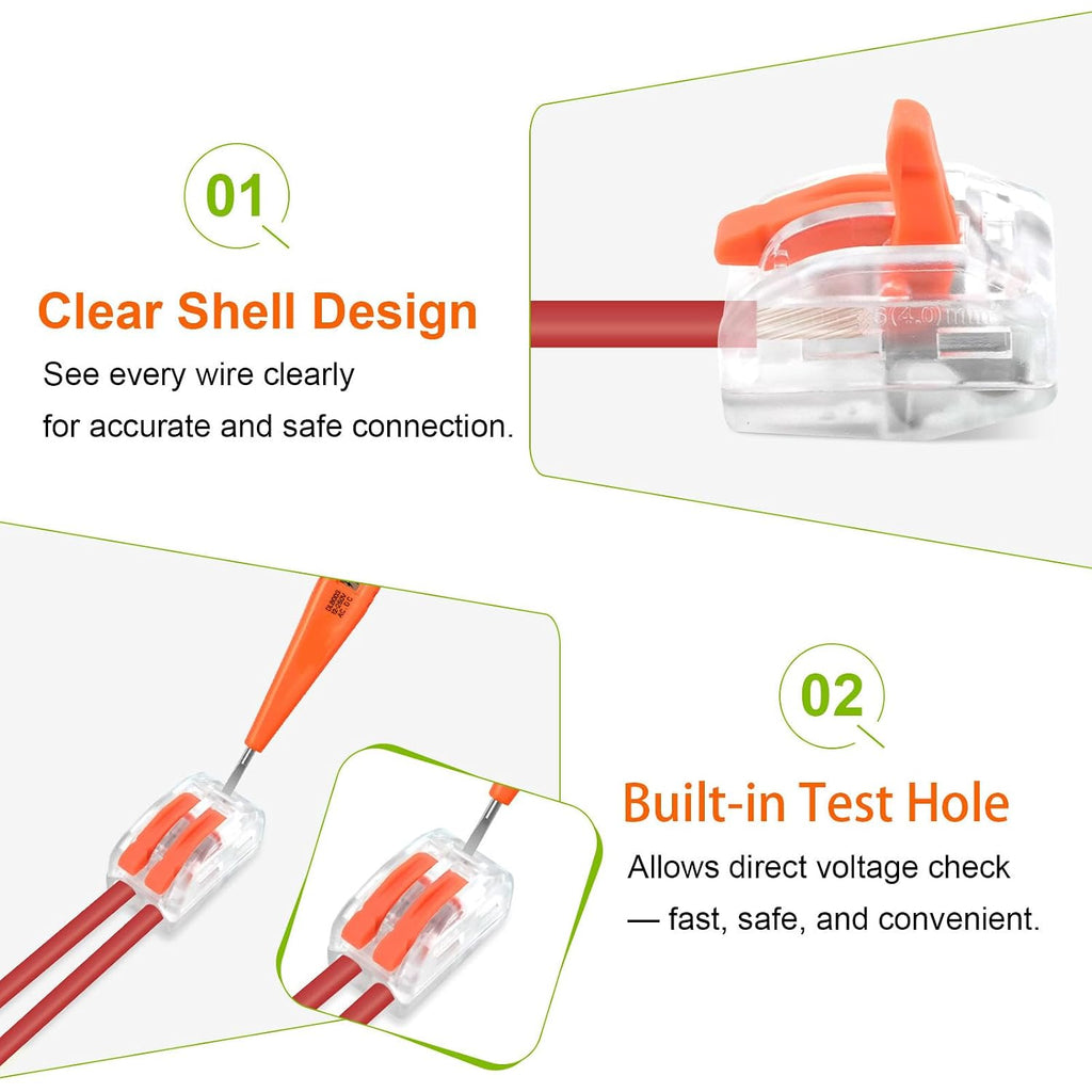 NineLeaf 120 Pcs Lever Wire Connectors Kit, 1/2/3/4/5 Port Combination, Push-in Electrical Wire Nuts AWG 28–12, Reusable Transparent Quick Connectors with Voltage Test Hole,9Set