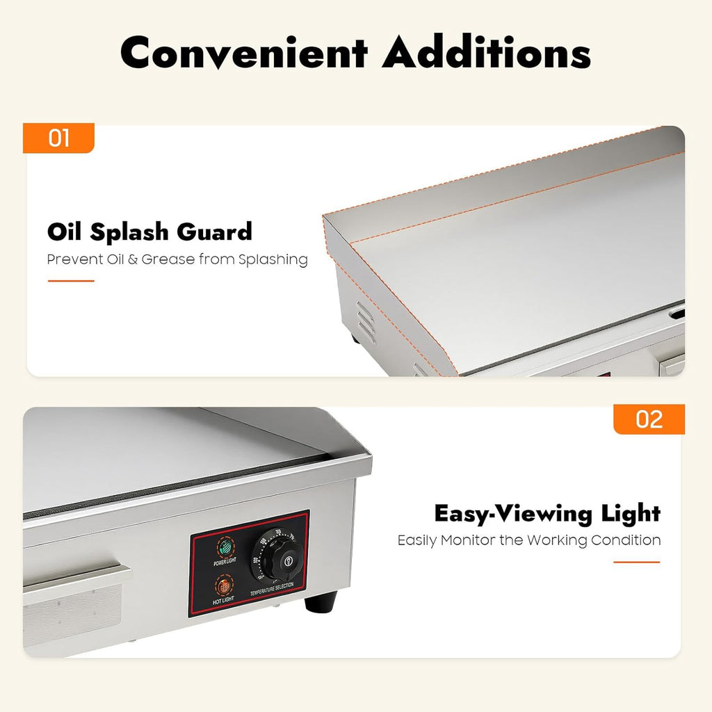 30' Commercial Electric Griddle, 110V 3000W Electric Stainless Steel Countertop Flat Top Griddle Electric Flat Top Grill Teppanyaki Grill with Adjustable Temperature Control 122-572℉ (No Plug)
