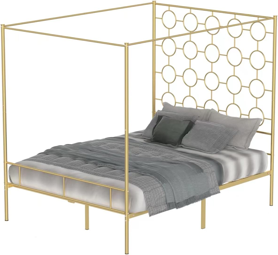 Gold Metal Canopy Bed Frame Queen/Mattress Foundation with Steel Slat Support/No Box Spring Needed/Easy Assembly (Gold, Queen)