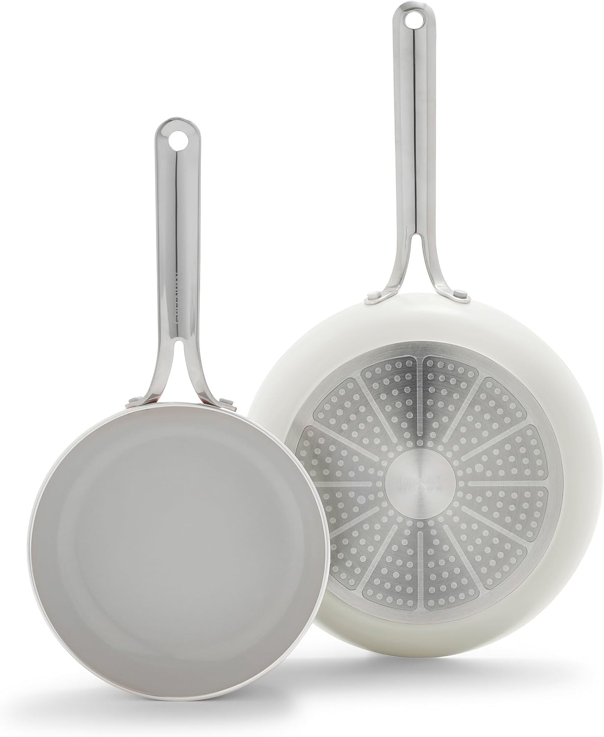 GreenPan Nova 8' & 10' 2 Piece Frying Pan Skillet Set, Oprah's Favorite Things 2024, Induction Suitable PFAS-Free Nontoxic Ceramic Nonstick, Dishwasher & Oven Safe, Quick Even Heating, Cream White