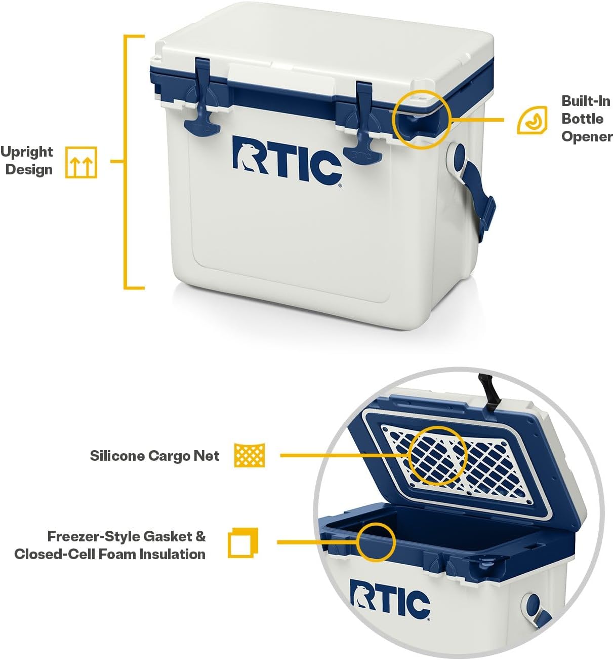 RTIC Ultra-Light Hard Cooler Insulated Portable Ice Chest Box for Drink, Beverage, Beach, Camping, Picnic, Fishing, Boat, Barbecue, 30% Lighter Than Rotomolded Coolers