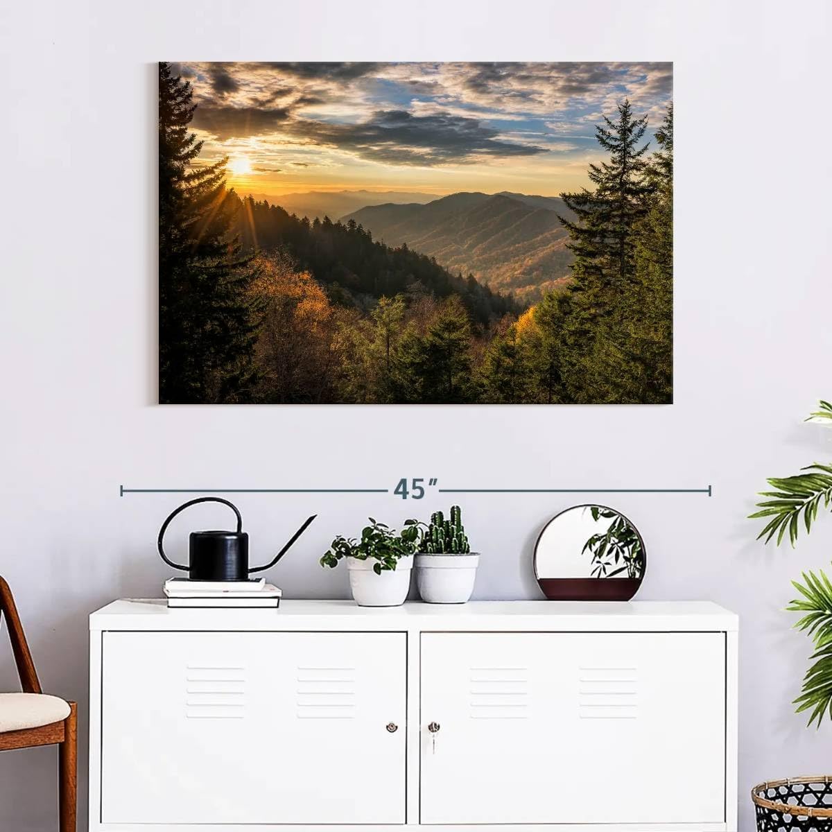 ElephantStock Sunrise In Smoky Mountains Canvas - 1 Panel Mountain Pictures Wall Decor - Nature Wall Art, Mountain Canvas Photography - Mountains Wall Art for Nature Lovers - 39' X 26'