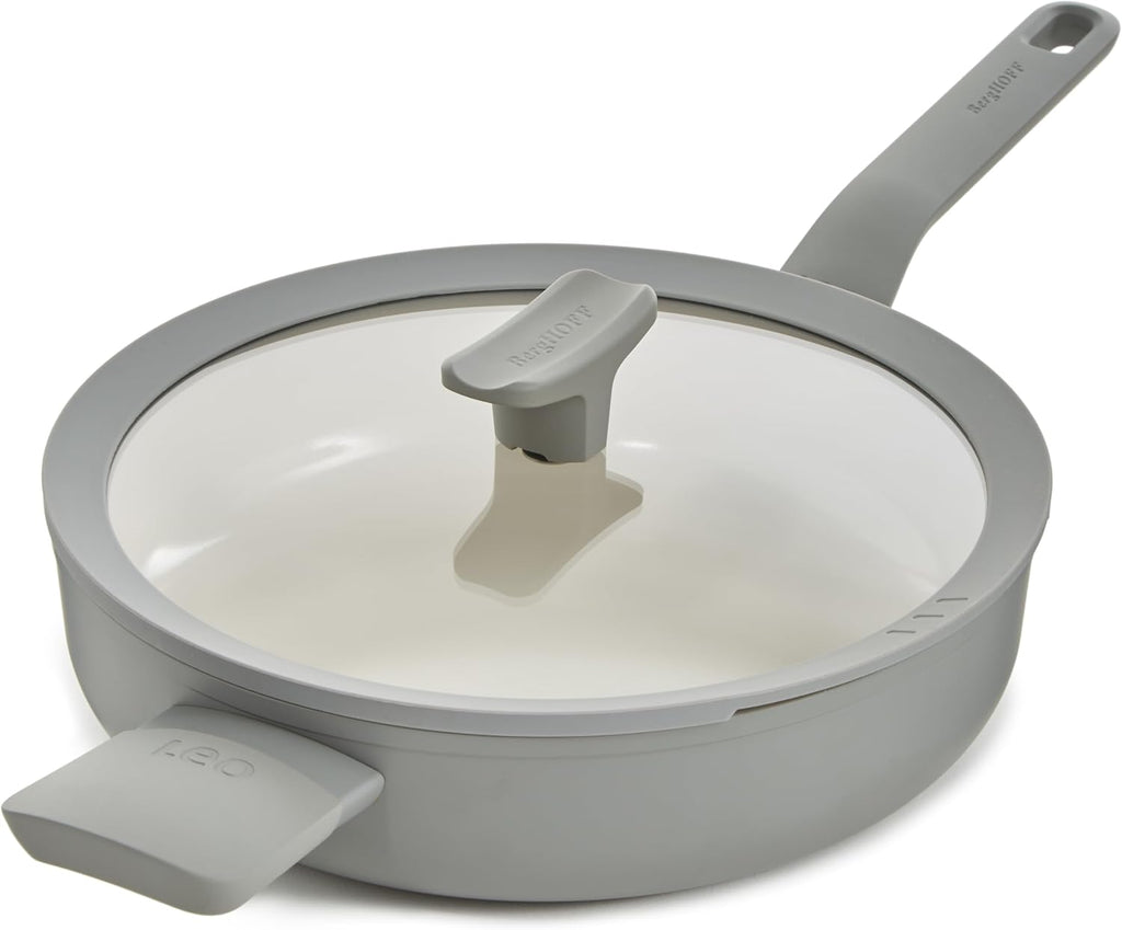 BergHOFF Balance Nonstick Ceramic Sauté Pan 10.25in, 3.1qt. with Glass Lid, Recycled Aluminum, CeraGreen Non-toxic Coating, Stay-cool Long Handle, Induction Pan, Moonmist