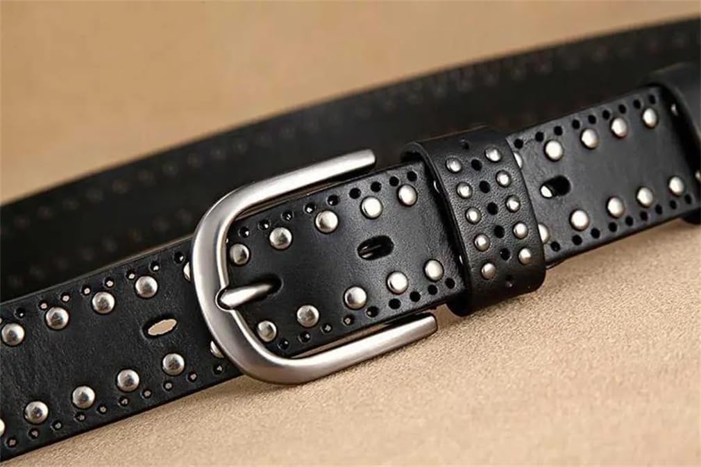 Women Genuine Leather Waist Belt Punk Rivet Hollow Out Design For Jeans Dresses