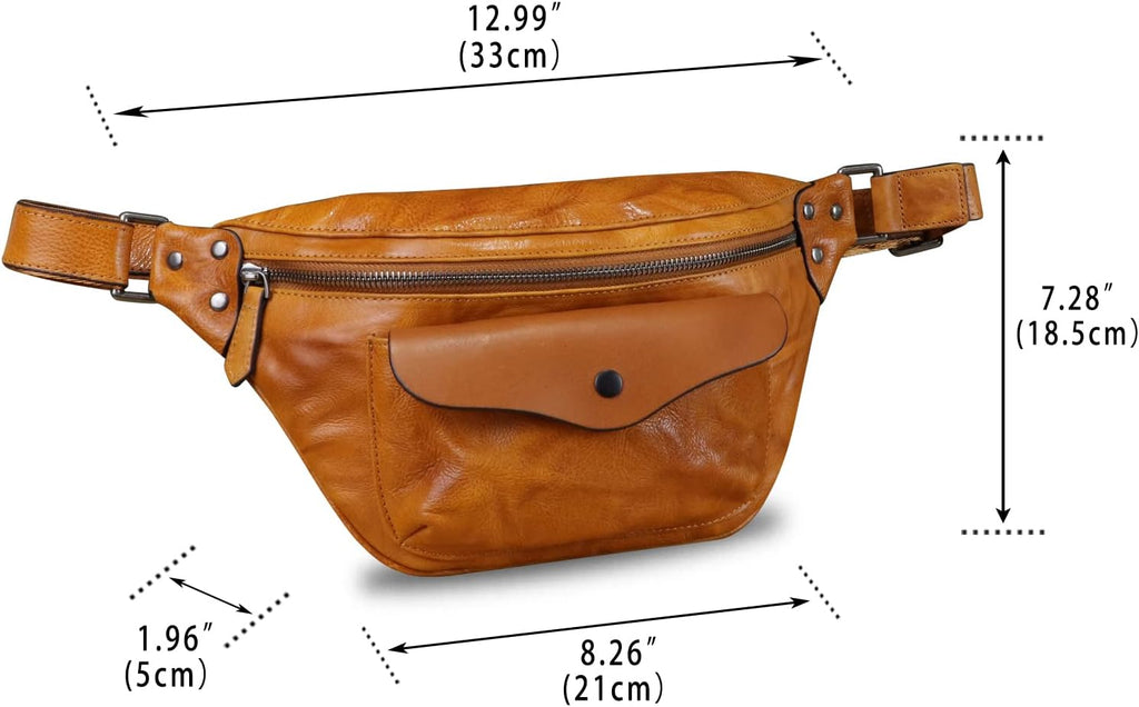 Genuine Leather Fanny Pack for Women and Men Vintage Real Leather Sling Bag Crossbody Bag Fashion Waist Bag Chest Purse