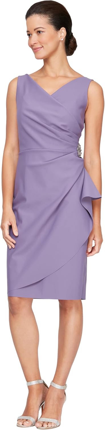Alex Evenings Women's Slimming Short Ruched Dress with Ruffle (Petite and Regular)