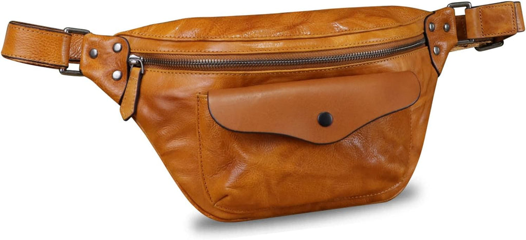 Genuine Leather Fanny Pack for Women and Men Vintage Real Leather Sling Bag Crossbody Bag Fashion Waist Bag Chest Purse