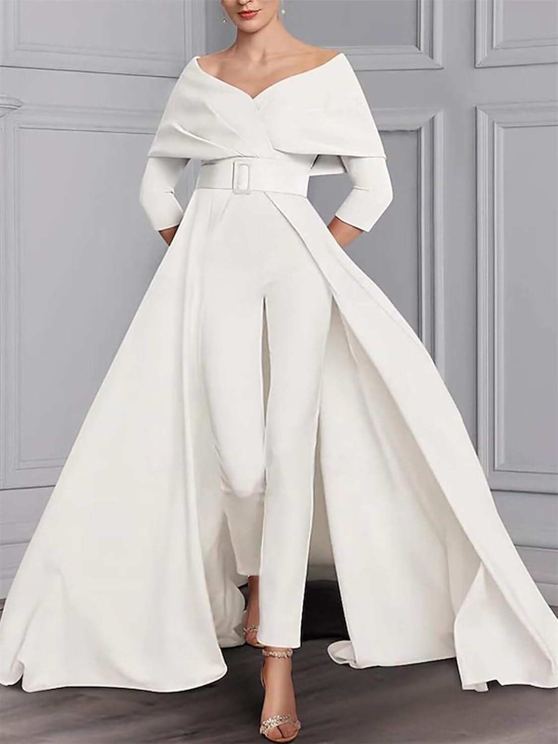 Two Piece Jumpsuit Mother of The Bride Dresses for Women Off Shoulder Satin Elegant Formal Evening Dress for Women