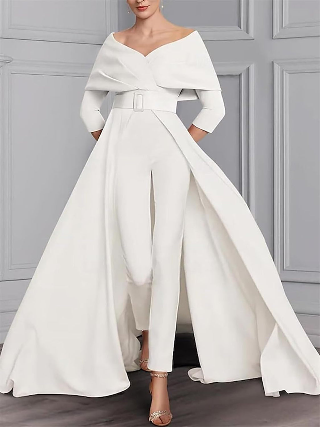 Two Piece Jumpsuit Mother of The Bride Dresses for Women Off Shoulder Satin Elegant Formal Evening Dress for Women