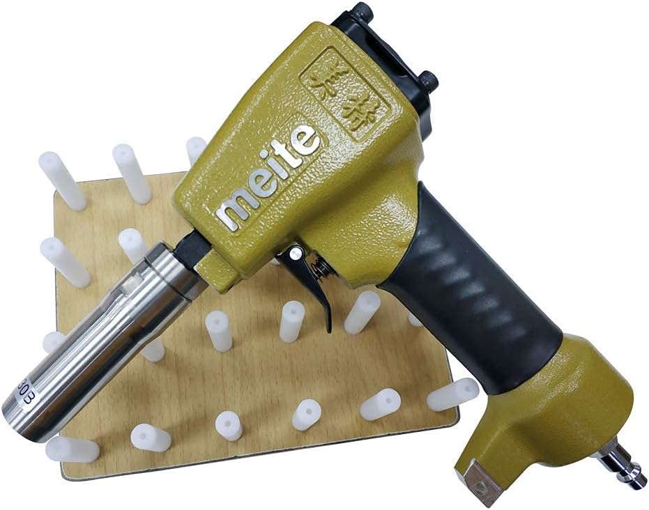 meite ZN1170B Pneumatic Deco Nail Gun 7/16 Inch (11.7mm) Head Diameter Air Decorative Tack Nailer Pins Nailer Replaceable Centring Sleeve for Sofa Leather, Upholstering Furniture