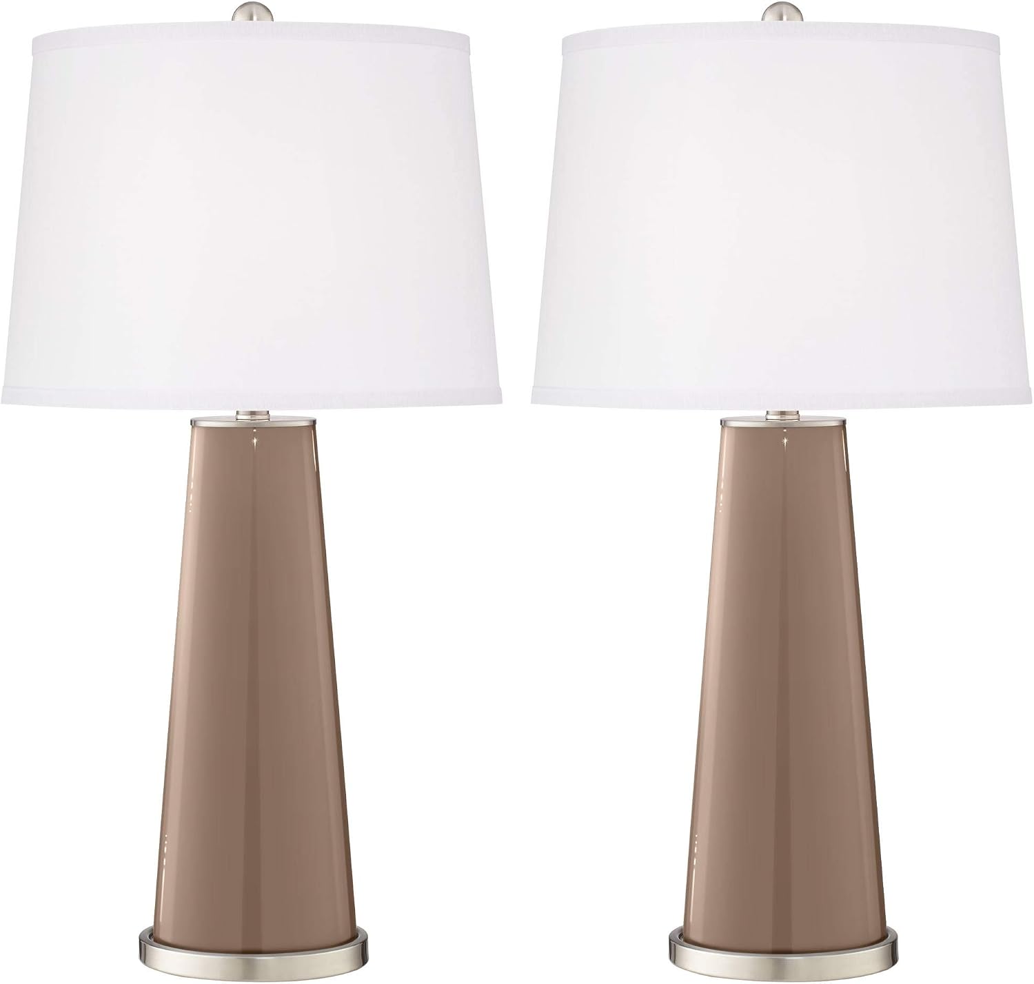 Color + Plus Leo 29 1/2' Tall Cylinder Modern End Table Lamps Set of 2 Mocha Brown Brushed Nickel Finish Glass Fabric White Shade Living Room Bedroom Bedside Nightstand House Office Home Reading