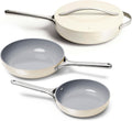 Caraway 4-Piece Fry Pan Set - Non-Stick Frying Pans (10.5' & 8') & Non-Stick Sauté Pan - Non Toxic, PTFE & PFOA Free - Oven Safe & Compatible with All Stovetops (Gas, Electric & Induction) - Cream