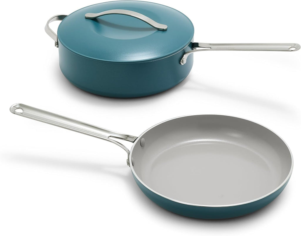 GreenPan Nova 10' Frying Pan Skillet and 4.37QT Sauté Pan with Lid, Oprah's Favorite Things 2024, PFAS-Free Ceramic Nonstick, Induction Suitable, Sear, Fry, Broil, Dishwasher & Oven Safe, Deep Teal