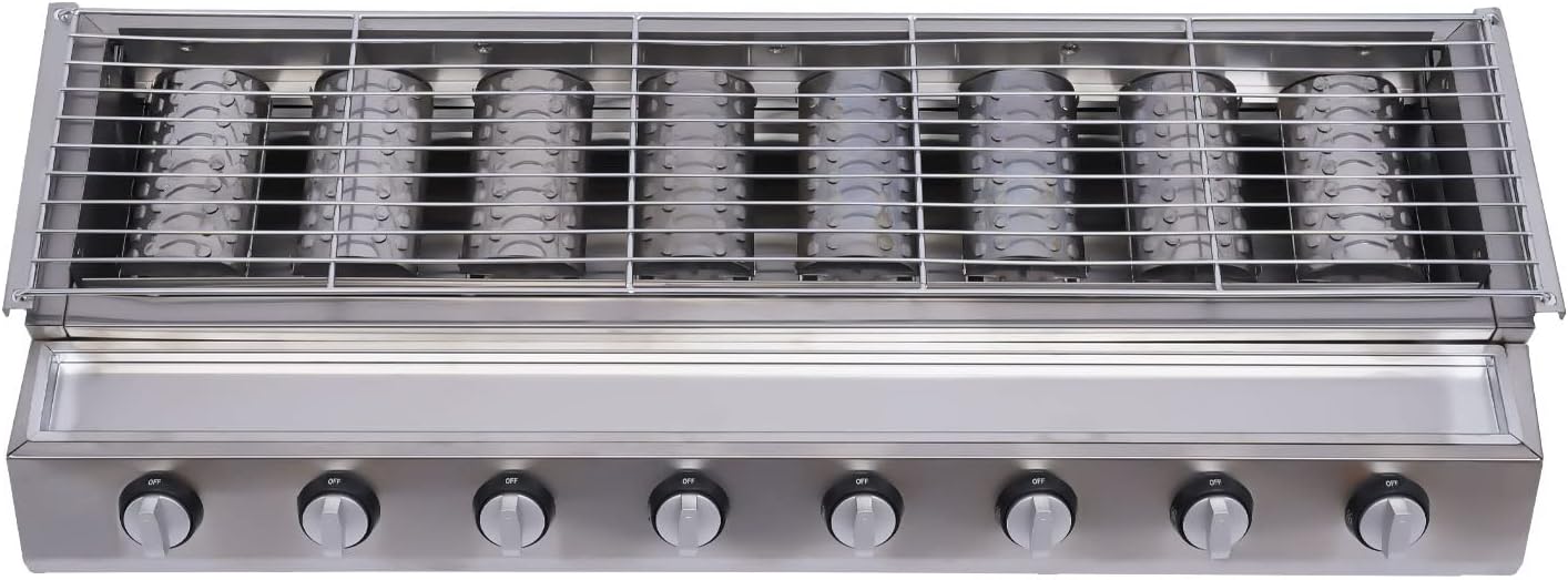 8 Burner Flat Top Gas Griddle,Outdoor Camp Picnic Barbecue LPG BBQ Grill,Tabletop or Freestanding Burners,Portable Grill Camping Griddle Station for BBQ, Camping,Only Liquefied Petroleum Gas
