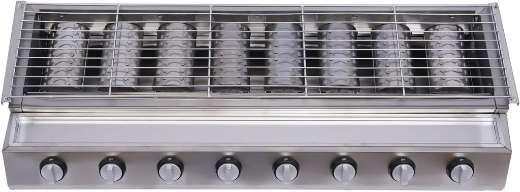 8-Burners Portable Gas Griddle, 201 Stainless Steel Tabletop Gas Grill Outdoor Large Propane Grill for Garden Party Backyard Barbecue Grilling, Silver