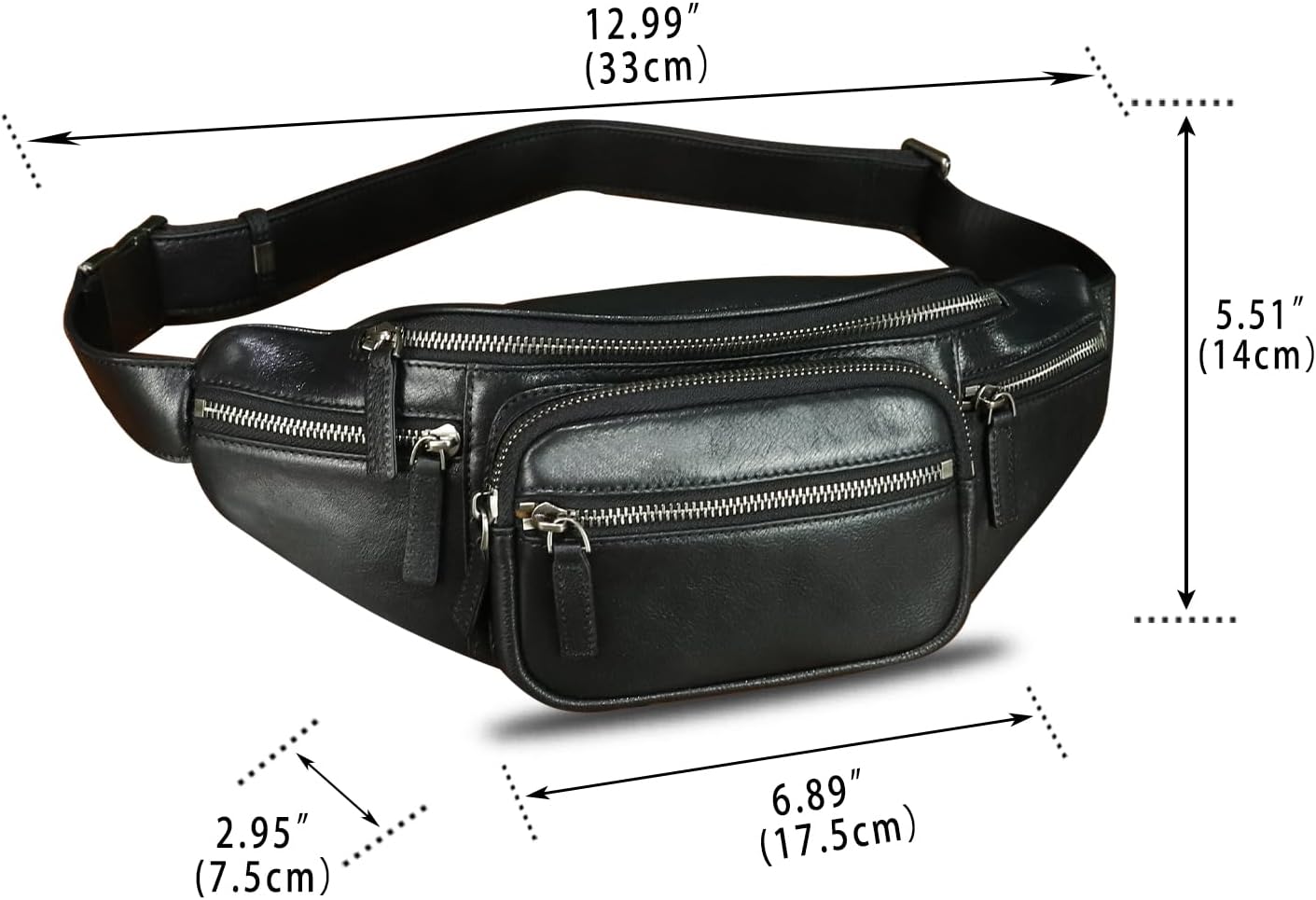 Genuine Leather Fanny Packs for Women and Men Waist Bag Vintage Hip Bum Bag Over Shoulder Crossbody Sling Bag (Black)
