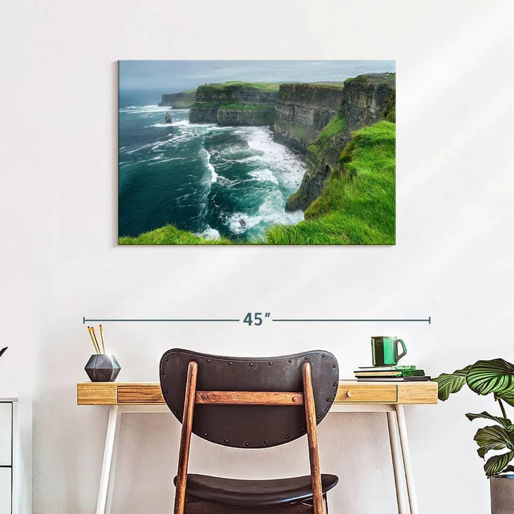 ElephantStock Windy Cliffs Of Moher Canvas - 1 Panel Landscape Photography Decor - Nature Landscape Wall Art - Nature Landscape Wall Art Photography for Living Room - 36' X 24'