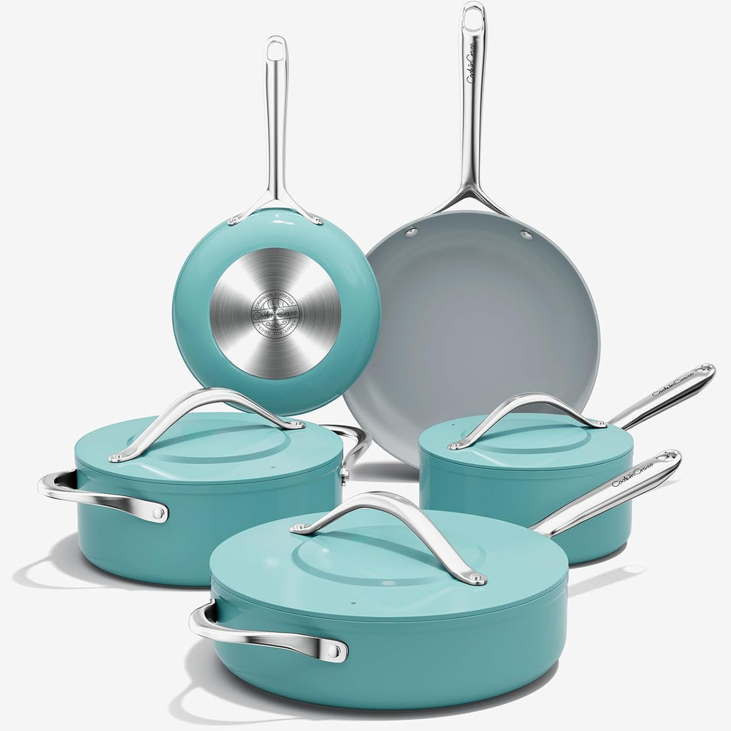 CookinCraze Ceramic Cookware Set, Pots and Pans Set Nonstick with Lid PFAS & PFOA Free, Induction Compatible Oven Safe Up to 500°F Even Heat Distribution, Caribbean Blue