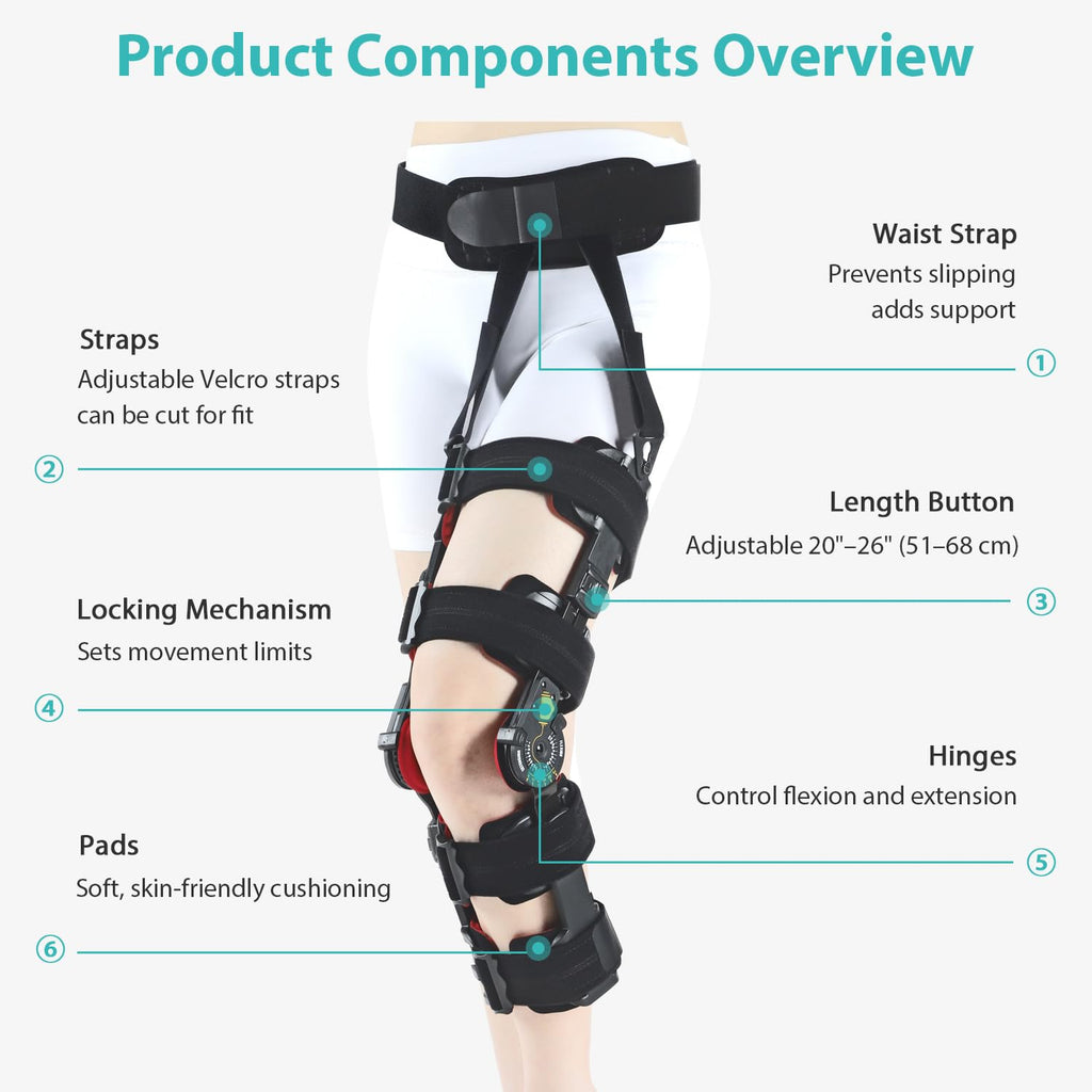 Gambo ROM Knee Brace: Hinged Knee Brace for ACL, MCL, PCL Injuries & Arthritis - Adjustable Post-Op Knee Support for Recovery