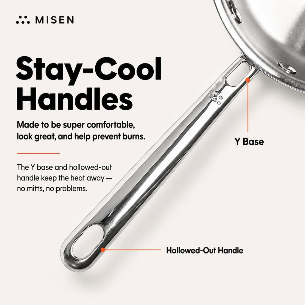 Misen 5-Ply Stainless Steel 10' Frying Pan - Professional Cookware for Induction, Gas and Electric - Dishwasher Safe, Oven Safe to 800°F - Durable, Versatile, Even Heating