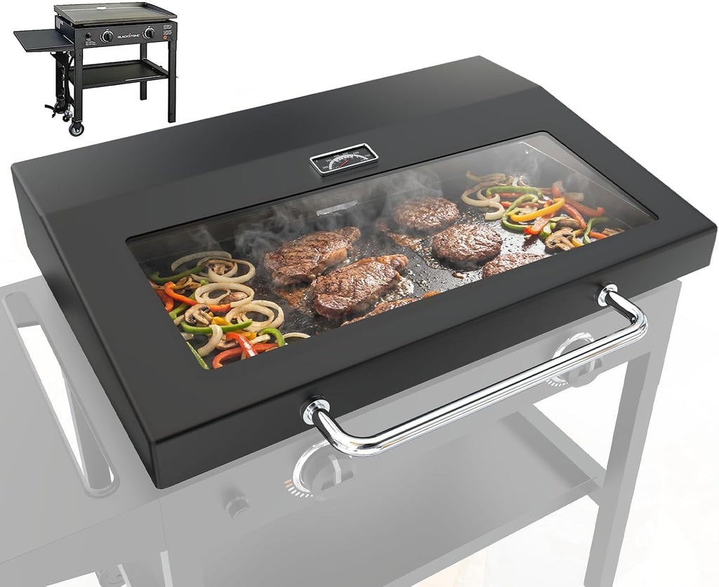 5857 Upgrade Glass Griddle Cover for Blackstone 28' Omnivore 2024 Model, Clear View Glass Hard Hinged Lid W/Thermometer for Blackstone Omnivore 1883 2206 2269 1517 2147, Flat Top Griddle Accessories