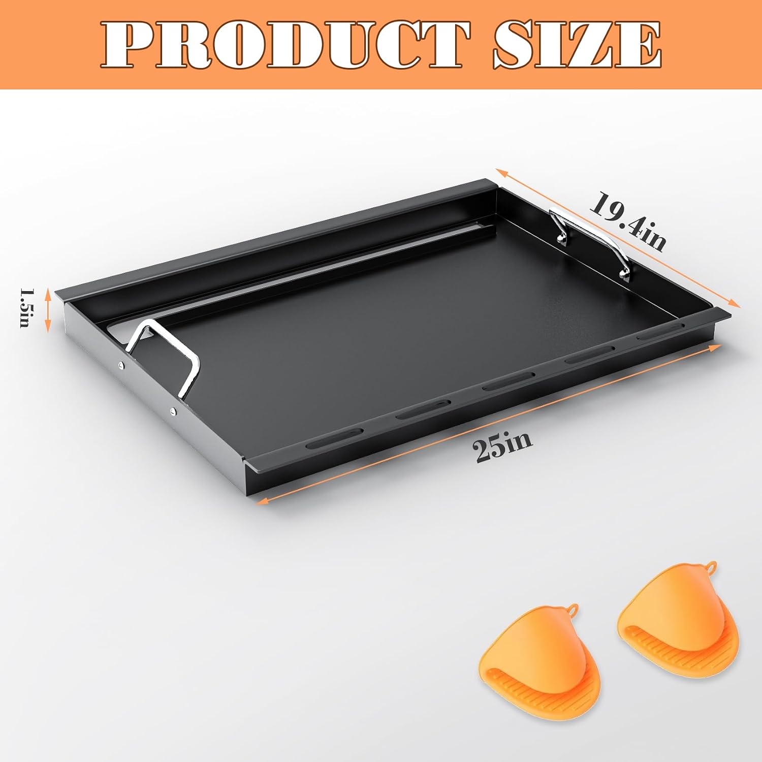 7524 Full Size Griddle Replacement Parts for Weber Genesis S310, E310, E320, S320, E330, S330, EP310, EP320, EP330, Carbon Steel Flat Top Grill Insert Parts with Handles for Weber Genesis 300 Series