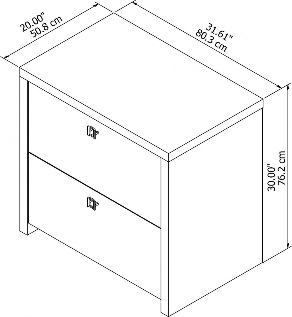 Bush Furniture Lateral File Cabinet with Satin Silver Hardware | Echo Collection 2 Drawer Filing Unit for Home Office or Professional | 31Wx20Lx30H