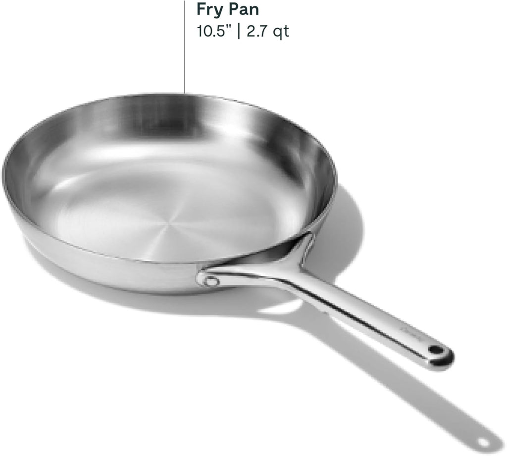 Caraway Stainless Steel Fry Pan (2.7 qt, 10.5') - 5-Ply Stainless Steel Pan - Oven Safe & Stovetop Agnostic - Non Toxic, PTFE & PFOA Free