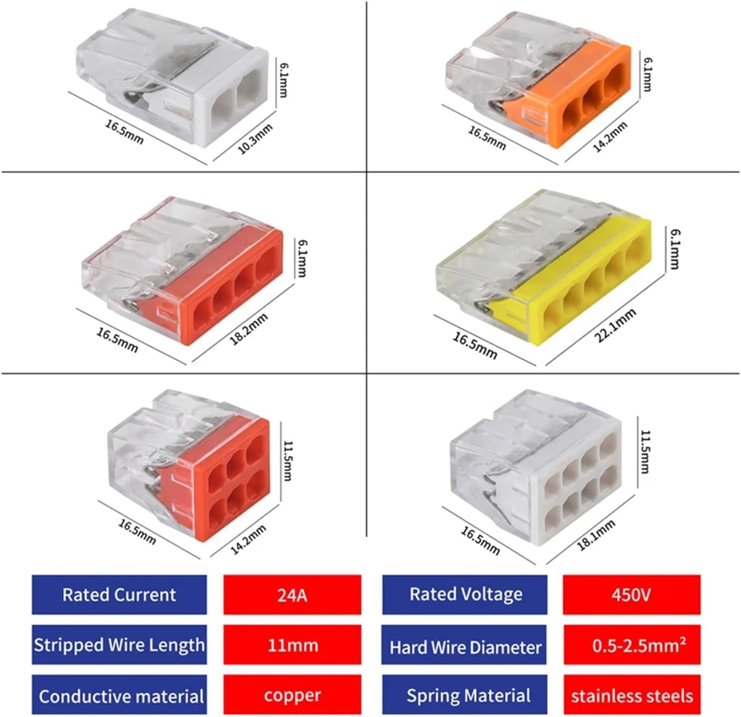 328Pcs Mini Quick Wire Connectors 2/3/4/5/6/8 Ports Nuts Assortment Pack Hard Stainless Easy Electric Push-in