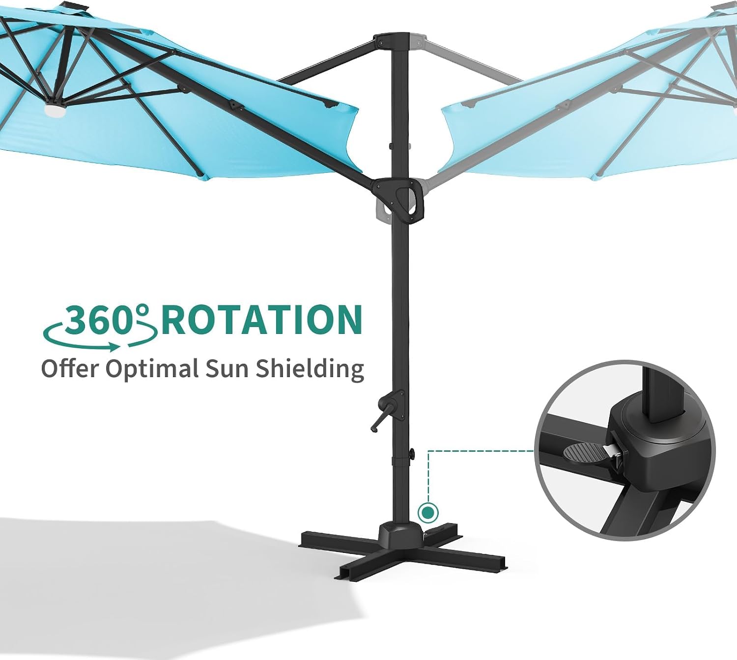 Takywep 10ft Cantilever Patio Umbrella, Outdoor Umbrella 360-degree Rotation, Solar-powered LED lights, Easy-Tilt Mechanism, for Decks, Poolside and Backyard Relaxation