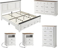 AMERLIFE 5 Pieces Farmhouse Bedroom Sets Includes King Size Farmhouse Bed Frame with 52.2' Headboard, 7 Drawers Dresser, 6 Drawer Tall Dresser, Two Nightstands with Charging Station, White